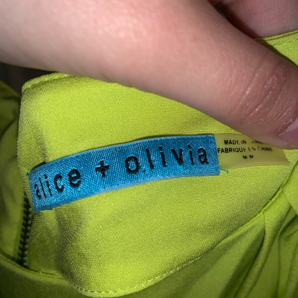 Alice & Olivia Silk Bateau Neckline Blouse in Neon Green - Picture 11 of 11